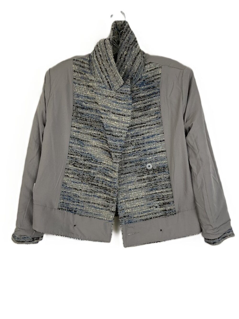 CABI Radiance Cropped Jacket Gray/ Blue Tweed with Silver Sz S - Picture 11 of 16